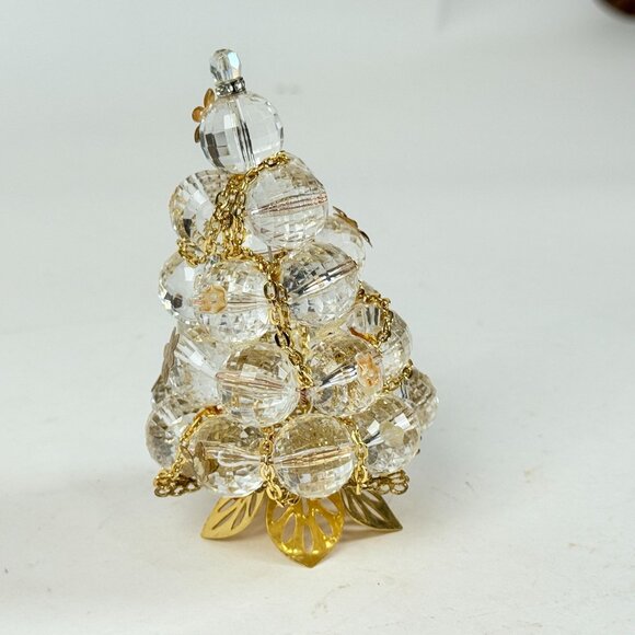 Crystal Glass 2 Christmas Trees With Gold Accents & Floral Details Elegant Holid - Picture 5 of 9